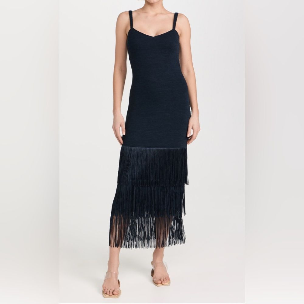 SAYLOR Navy Fringe Midi Dress